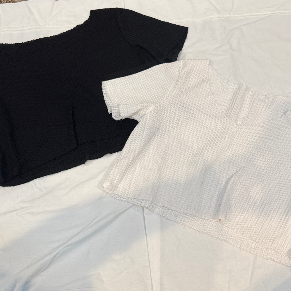 SHEIN Black and White Waffle Knit Tops